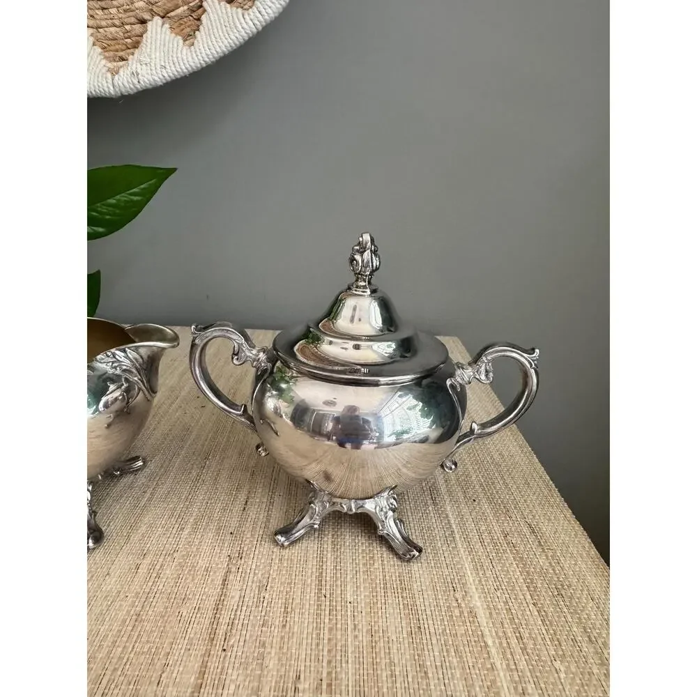Vintage Wm Rogers Silverplate Cream & Sugar Set with Finial Lid